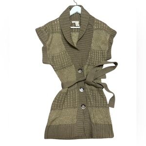 DKNY Jeans vintage XS Y2K short sleeved wool/poly blend long belted cardigan